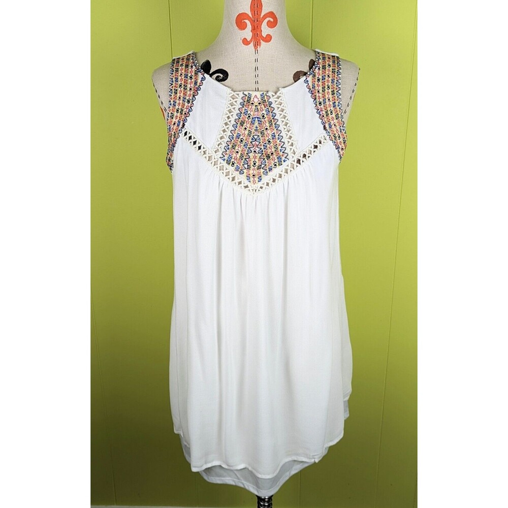 Sequin Hearts Women's M Boho Mini Tank Dress Embroidered Sleeveless Lined READ